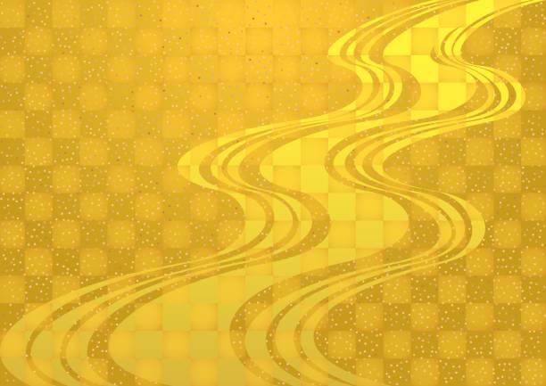 Water flow pattern and gold leaf Japanese style background material Japanese-style background material with water flow pattern and gold leaf river patterns stock illustrations