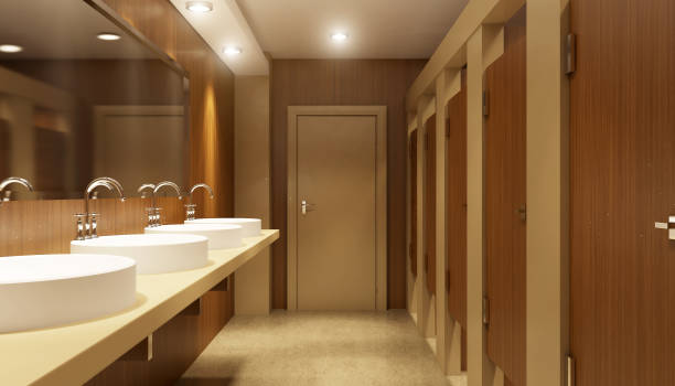 istock Public toilet in the office building. 3D Render 677494940
