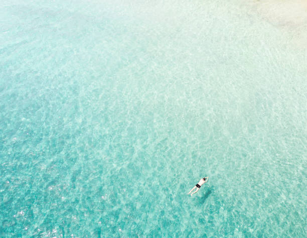 istock Aerial view of man swimming 677519274