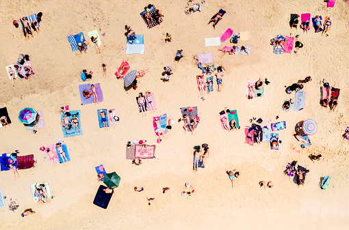 Aerial view of people at Papagayo beach in Lanzarote