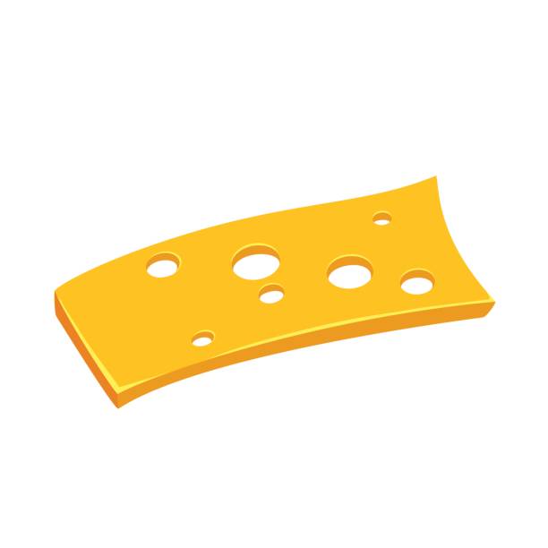 Floating cheese slice Floating cheese slice. Menu or a recipe illustration. Fresh and tasty food or cooking ingredient isolated on white background. swiss cheese slice stock illustrations