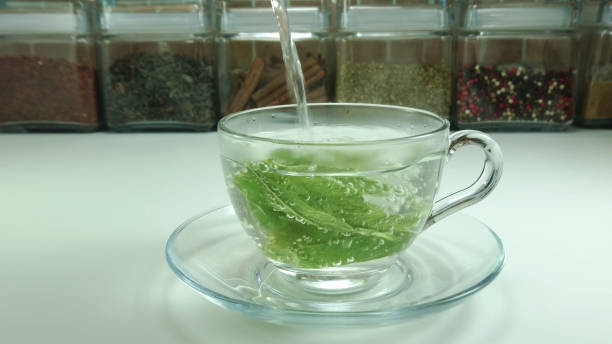 istock Hot herbal tea in glass cup 677545252