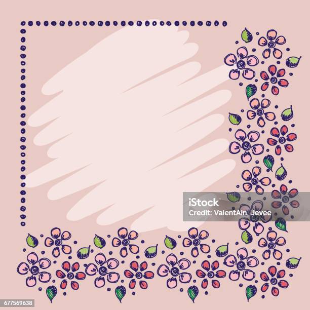 Floral Frame Hand Drawn Roses And Leaves Vector Design Hand Sketch Line Drawing Decorative Card With Space For Text Artistic Drawing Series Of Cards Blanks And Forms Template Stock Illustration - Download Image Now