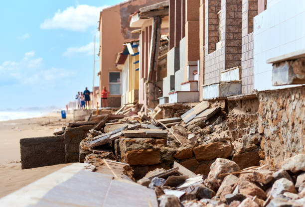 istock Damaged beach houses. Spain 677571800