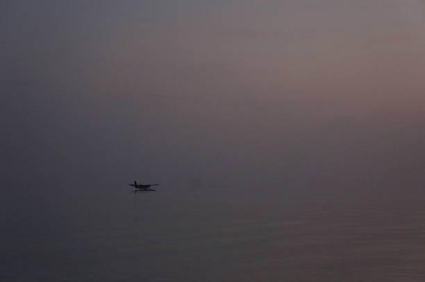 Waterplane at dusk on the sea
