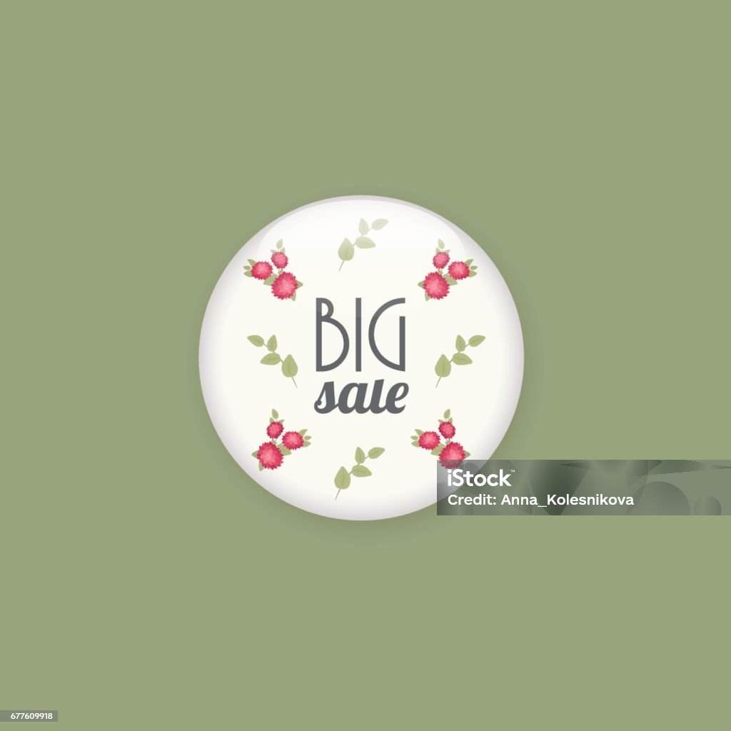 Glossy sale button or badge. Glossy sale button or badge. Product promotions. Big sale, special offer, 50 off. Spring tag design, voucher template. Floral frame for text, isolated on white background 50-54 Years stock vector