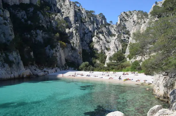 The National Park of Calanques (Parc National des Calanques) is located in the south of France, on the Côte D'Azur (Blue Coast) also known as the French Riviera, the park has beautiful beach almost without people, with many trails, the sea has an incredibly blue and green color, there are some cliffs.