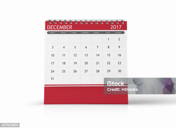 Calendario Desktop Di Dicembre 2017 Su Sfondo Bianco - Fotografie stock e altre immagini di 2017