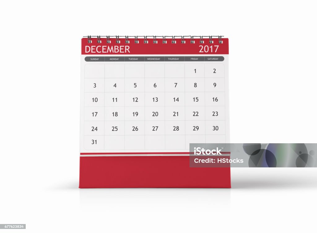 December 2017 Desktop Calendar on White Background 2017 December page of a desktop calendar on white background. 3D Rendering. 2017 Stock Photo