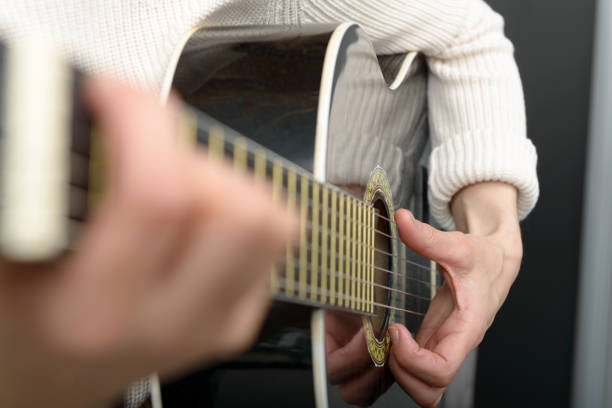 istock woman's hands playing acoustic guitar, close up 677624942