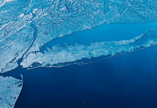 new york long island 3d render satelliten ansicht topographische karte horizontal blau - long island stock-fotos und bilder