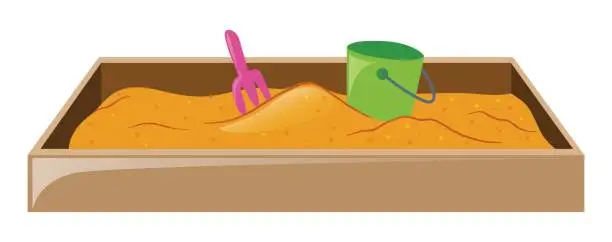 Vector illustration of Sandpit with fork and bucket