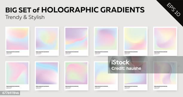 Big Set Of Trendy Pastel Holographic Backgrounds Stock Illustration - Download Image Now - Color Gradient, Hologram, Pastel Colored