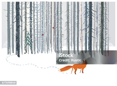 istock Winter forest and Fox. 677698848