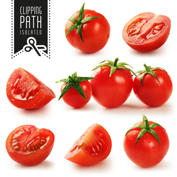 Cherry tomatoes set with clipping path. stock photo