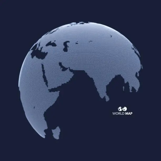 Vector illustration of Eurasia. Earth globe. Global business marketing concept. Dotted style.