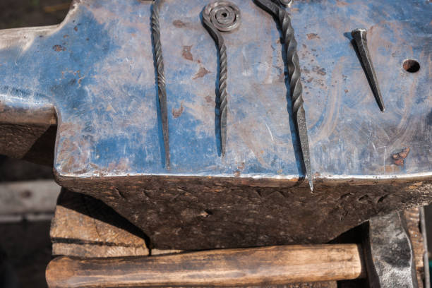 Details of blacksmithing tools in the forge