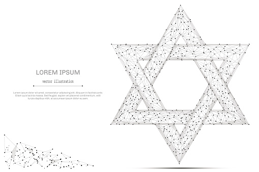 Abstract mash line and point the star of David on white background with an inscription. Starry sky or space, consisting of stars and the universe. Vector business illustration