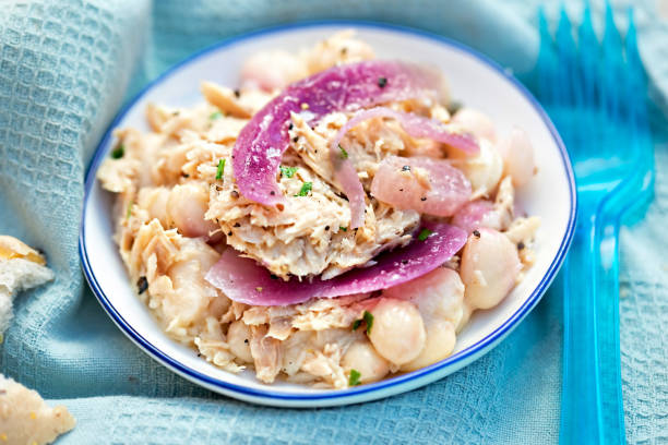 Tuna Salad with Bell Pepper, Corn, Onions, Kidney Beans and Olives