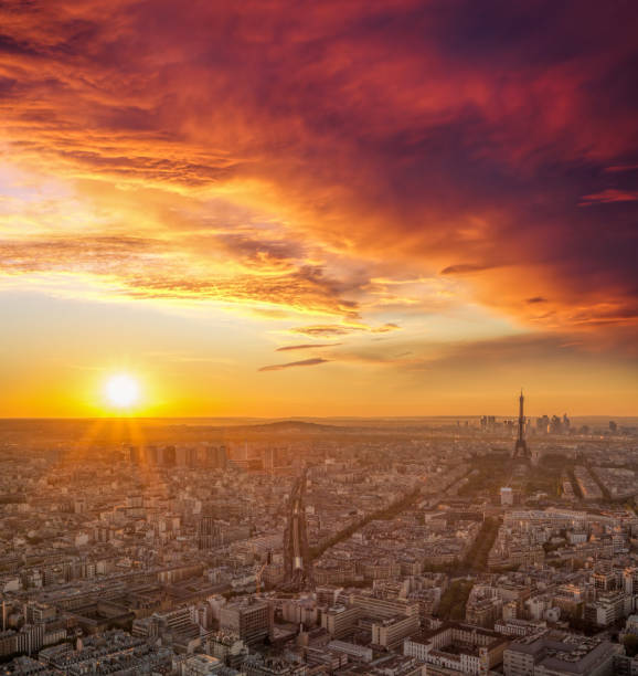 istock Paris with Eiffel Tower against colorful sunset in France 677776340