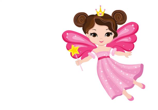 istock Beautiful little fairy in a pink dress with a magic wand. 677777004