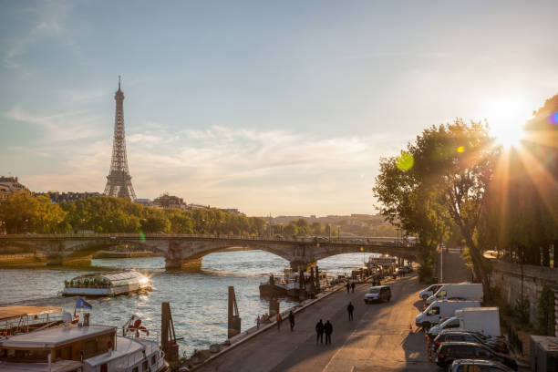 istock Paris with Eiffel Tower against colorful sunset in France 677788002