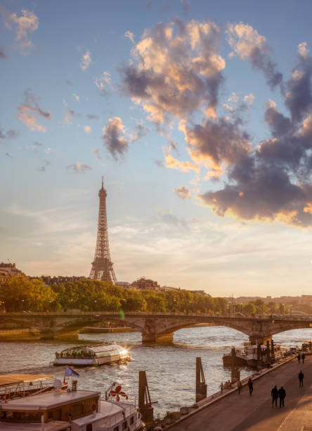 istock Paris with Eiffel Tower against colorful sunset in France 677788026