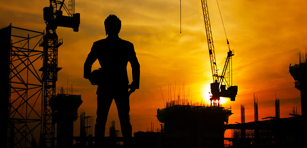 Construction site at sunset