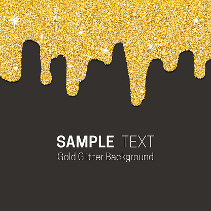 Dripping gold glitter background.Golden paint flow down