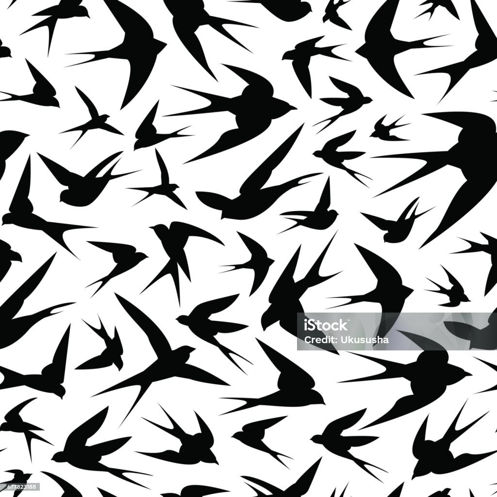 seamless pattern - black swallows Vector seamless pattern - black swallow birds on white background Backgrounds stock vector