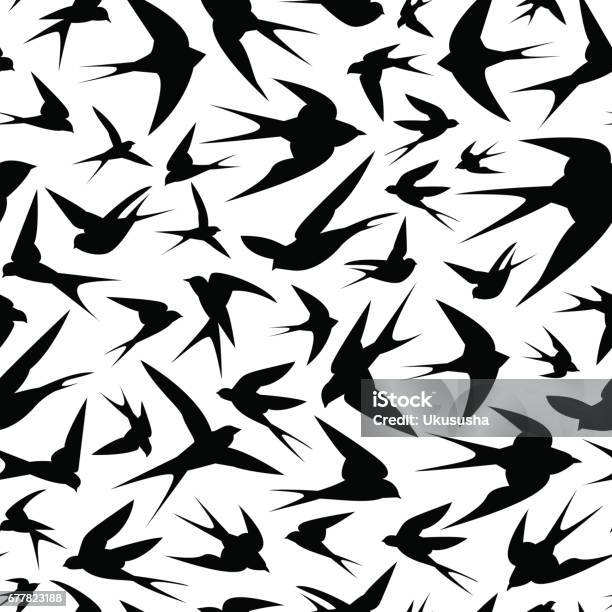 Seamless Pattern Black Swallows Stock Illustration - Download Image Now - Backgrounds, Bird, Black Color