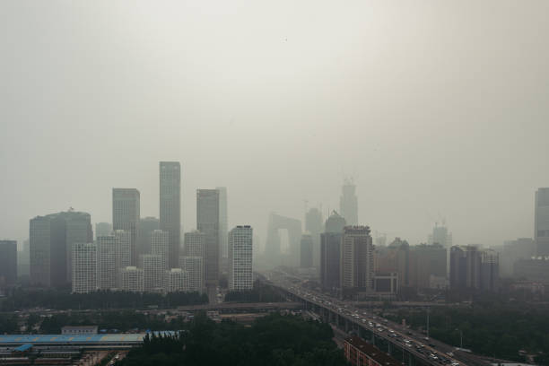 베이징 스모그와 대기오염 - beijing air pollution china smog 뉴스 사진 이미지