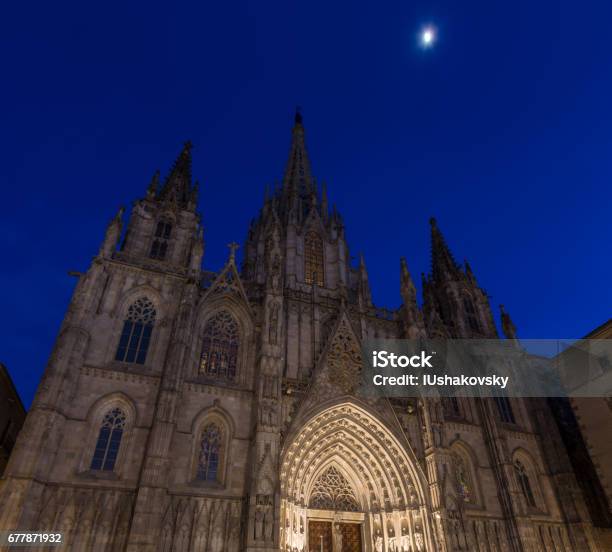 Night View Of Main Cathedral In Barcelona Stock Photo - Download Image Now - Barcelona - Spain, Horizontal, No People