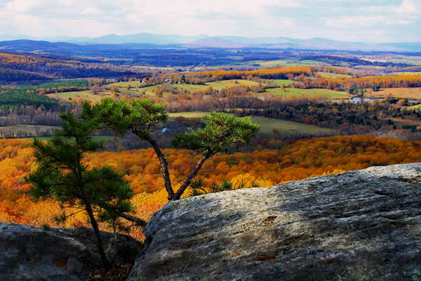 God's Palette Fall foliage at Loudon Valley in Fauquier County, from the Bull Run Mountains  to the Blue Ridge Mountains in the background. loudon stock pictures, royalty-free photos & images