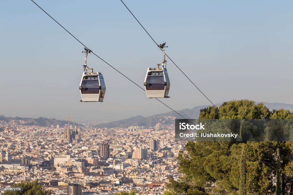 Cable car between coast and Montjuic hill, Barcelona, Spain Cable car between coast and Montjuic hill, Barcelona, SpainCable car between coast and Montjuic hill, Barcelona, Spain Barcelona - Spain Stock Photo