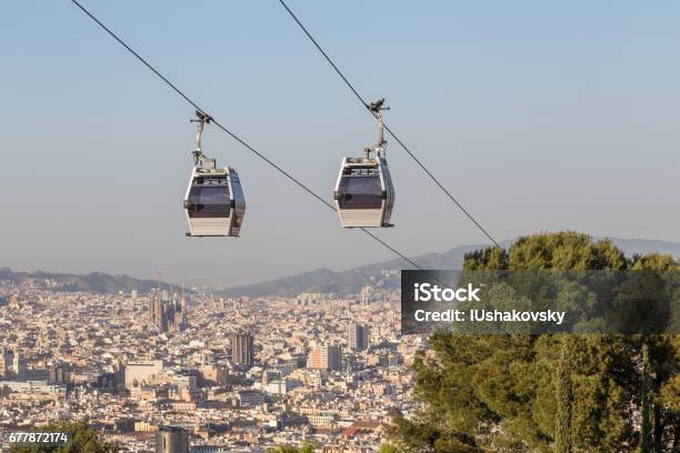 Cable Car Between Coast And Montjuic Hill Barcelona Spain Stock Photo - Download Image Now