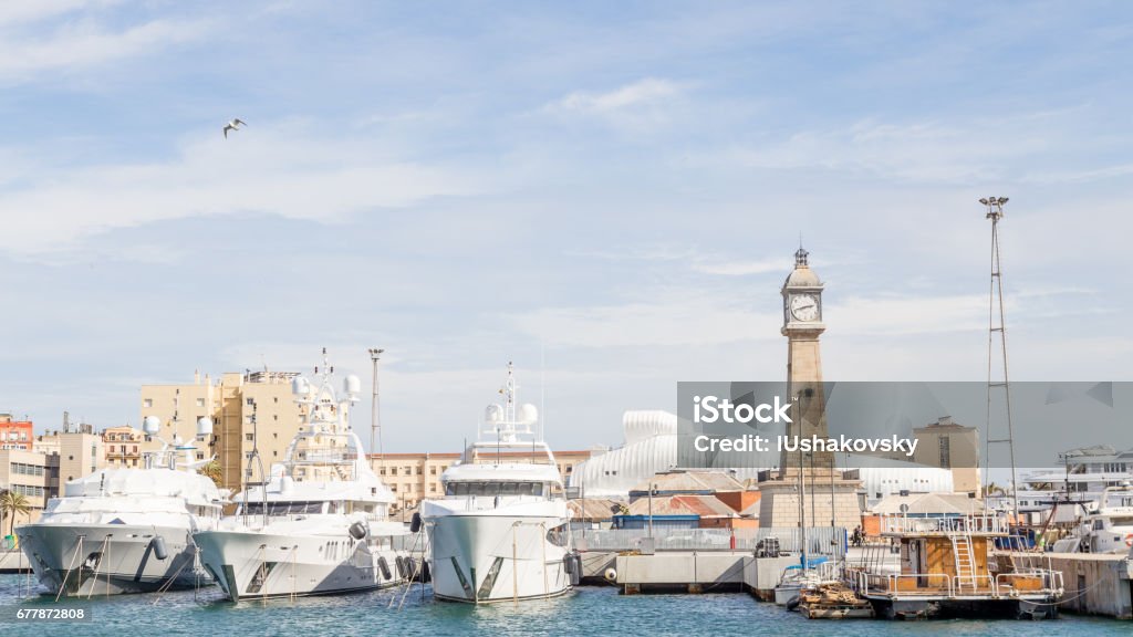 Moored yachts in Barcelona Moored yachts in Barcelona, Spain Barcelona - Spain Stock Photo