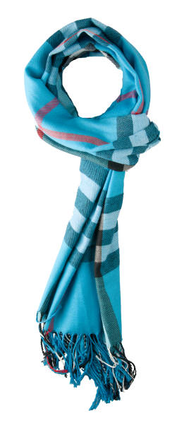 istock Scarf isolated on white background.Blue scarf in a cage.Scarf  top view 677873364