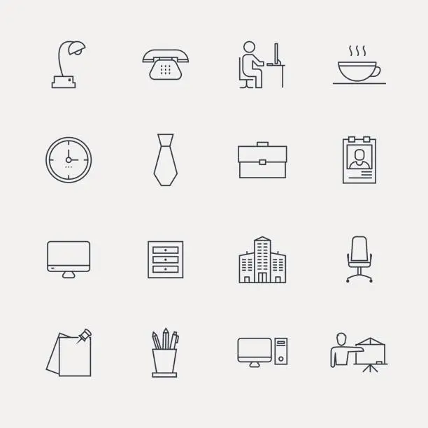 Vector illustration of Office Icon Set - Line Series