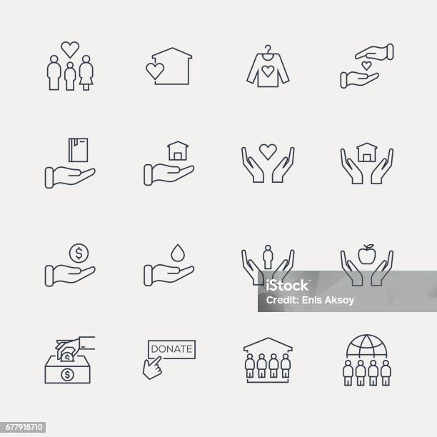 Charity And Donation Icon Set Line Series Stock Illustration - Download Image Now - Non-Profit Organization, Marketing, Organized Group