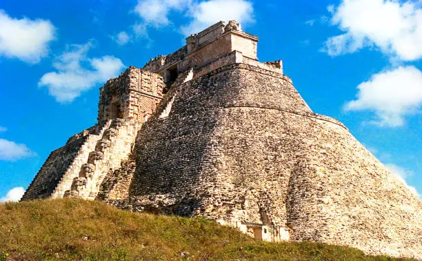 Pyramid of the Magician in Uxmal, in the Yucatan peninsula in Mexico, Mayan Arqueological Site.