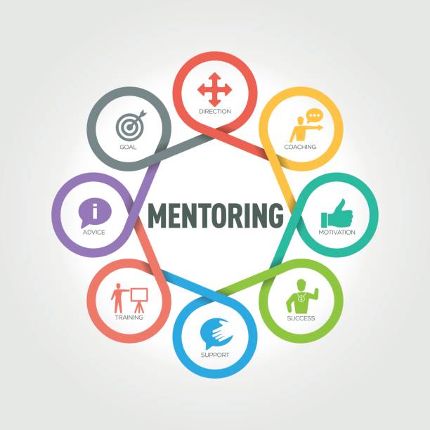 ilustraciones, imágenes clip art, dibujos animados e iconos de stock de infografía con 8 pasos, partes, opciones de orientación - mentoría