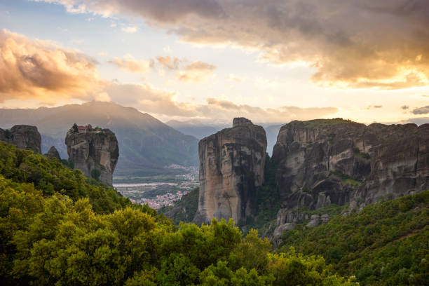 istock Sunset of Meteora, Greece - Meteora Rocks landscape 677974098