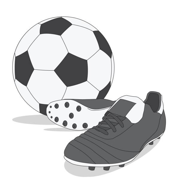 Black and white soccer ball with stud shoes A vector illustration of Black and white soccer ball with stud shoes football boot stock illustrations