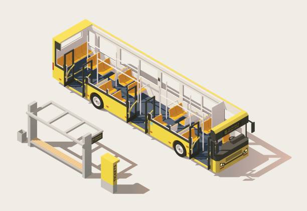 вектор изометрический низкий поли автобус поперечное сечение - coach bus illustrations stock illustrations