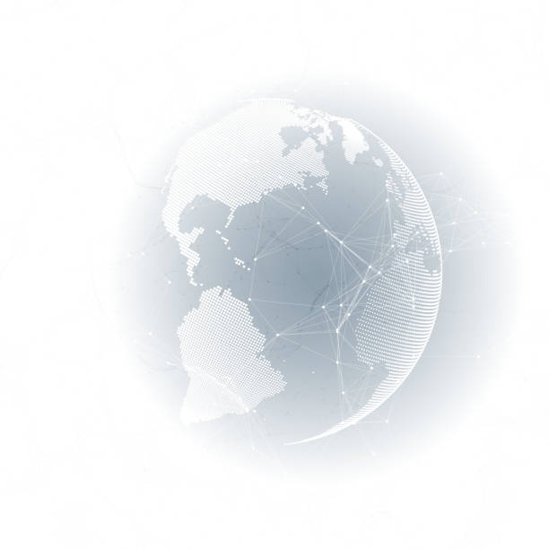istock Abstract futuristic network shapes. High tech HUD background, connecting lines and dots, polygonal linear texture. World globe on gray. Global network connections, geometric design, dig data concept 678069194