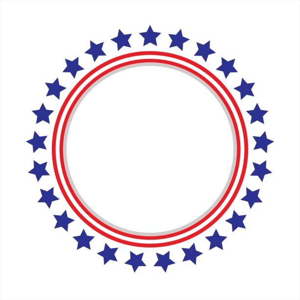 United States flag round frame. Round frame American flag stylized logo, symbol, emblem rounded star shape stock illustrations