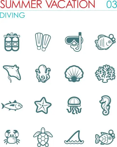 Vector illustration of Diving icon set. Summer. Vacation