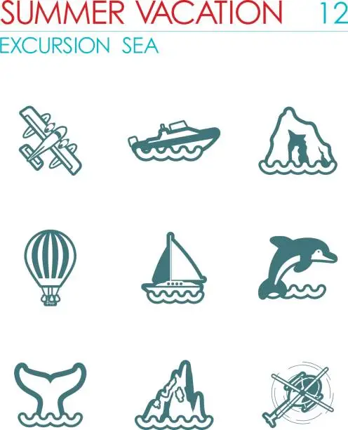 Vector illustration of Excursion sea icon set. Summer. Vacation