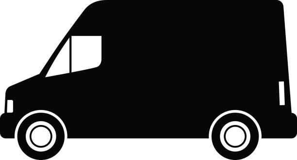 ilustrações de stock, clip art, desenhos animados e ícones de black delivery van icon - truck moving van white backgrounds